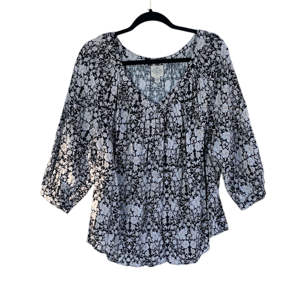St John’s Bay Women’s Black & Brown Floral Blouse Size 1X
